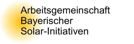 Logo of "Arbeitsgemeinschaft Bayerischer Solar-Initiativen" with the text in black and a yellow sunburst on the left side.