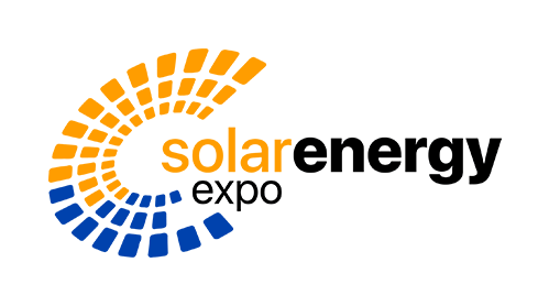 Logo of the Solar Energy Expo featuring an arc of blue and orange squares forming a partial circle, with "solar energy expo" written beside it.