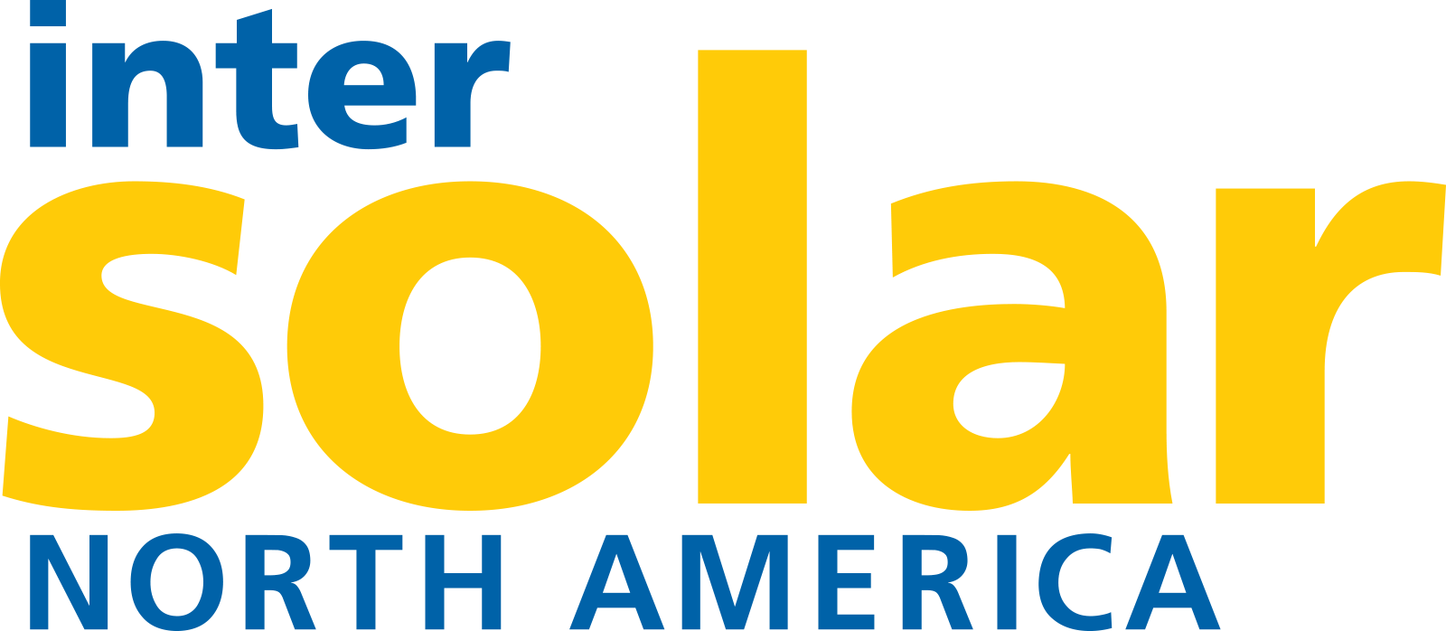 Logo of Intersolar North America, with "inter" in blue and "solar" in large yellow letters above "NORTH AMERICA" in smaller blue letters.