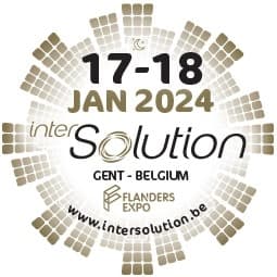 Logo promoting the InterSolution event, to be held in Ghent, Belgium, on January 17-18, 2024, at Flanders Expo. Website: www.intersolution.be.