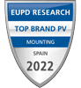 Shield-shaped badge labeled "EUPD Research, Top Brand PV Mounting, Spain, 2022.