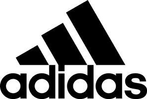Adidas logo featuring three black diagonal stripes of varying lengths above the word 'adidas' in lowercase black text.