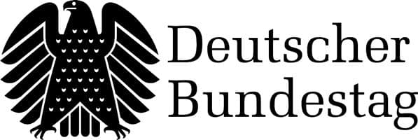 Logo of the Deutscher Bundestag with a black eagle emblem to the left and the text "Deutscher Bundestag" to the right in black font.