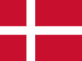 The image shows the flag of Denmark with a red background and a white Scandinavian cross extending to the edges, with the vertical part shifted toward the left.