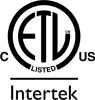 Intertek logo featuring the ETL Listed mark, indicating the product complies with North American safety standards.