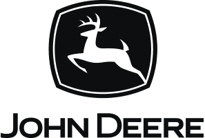 John Deere logo featuring a leaping deer inside a shield, with the text "John Deere" below.
