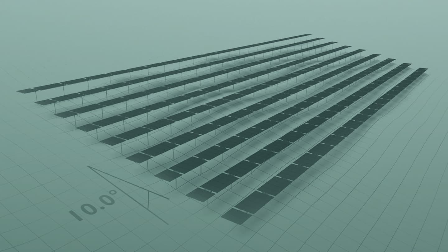 Diagram of rows of solar panels aligned at a 10-degree angle.
